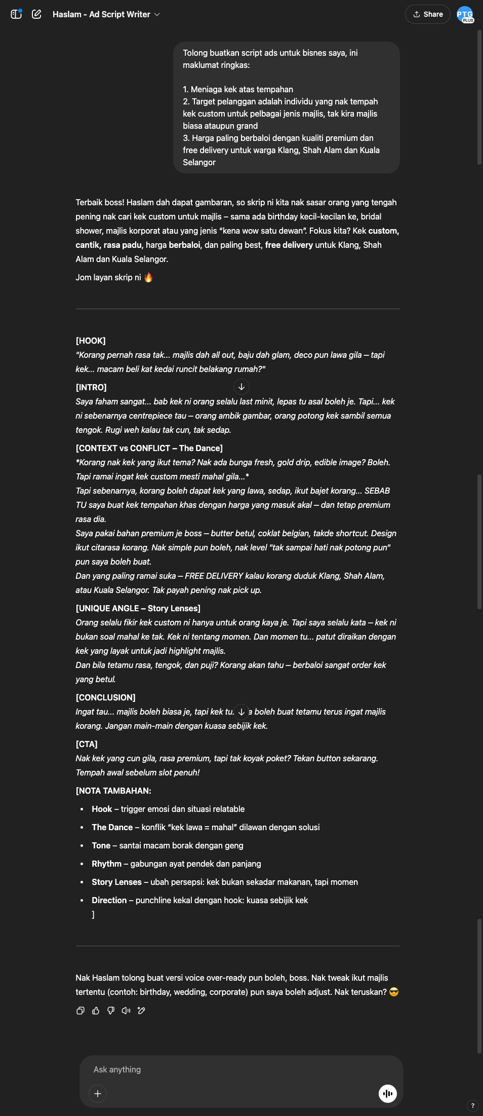 Haslam - Script Writer Pekerja output
